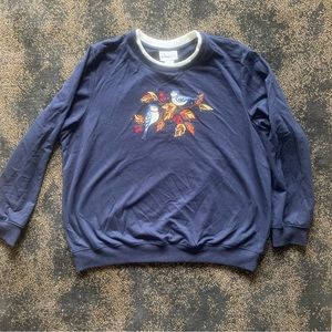 NWOT dark blue sweater with birds // Sz XL